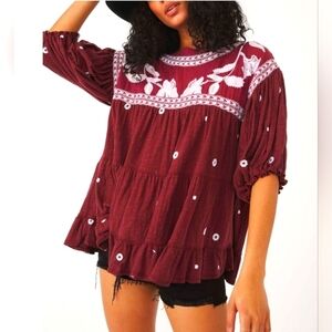 NWT Free People Boho Edie Tee / Sweet Raisin Combo